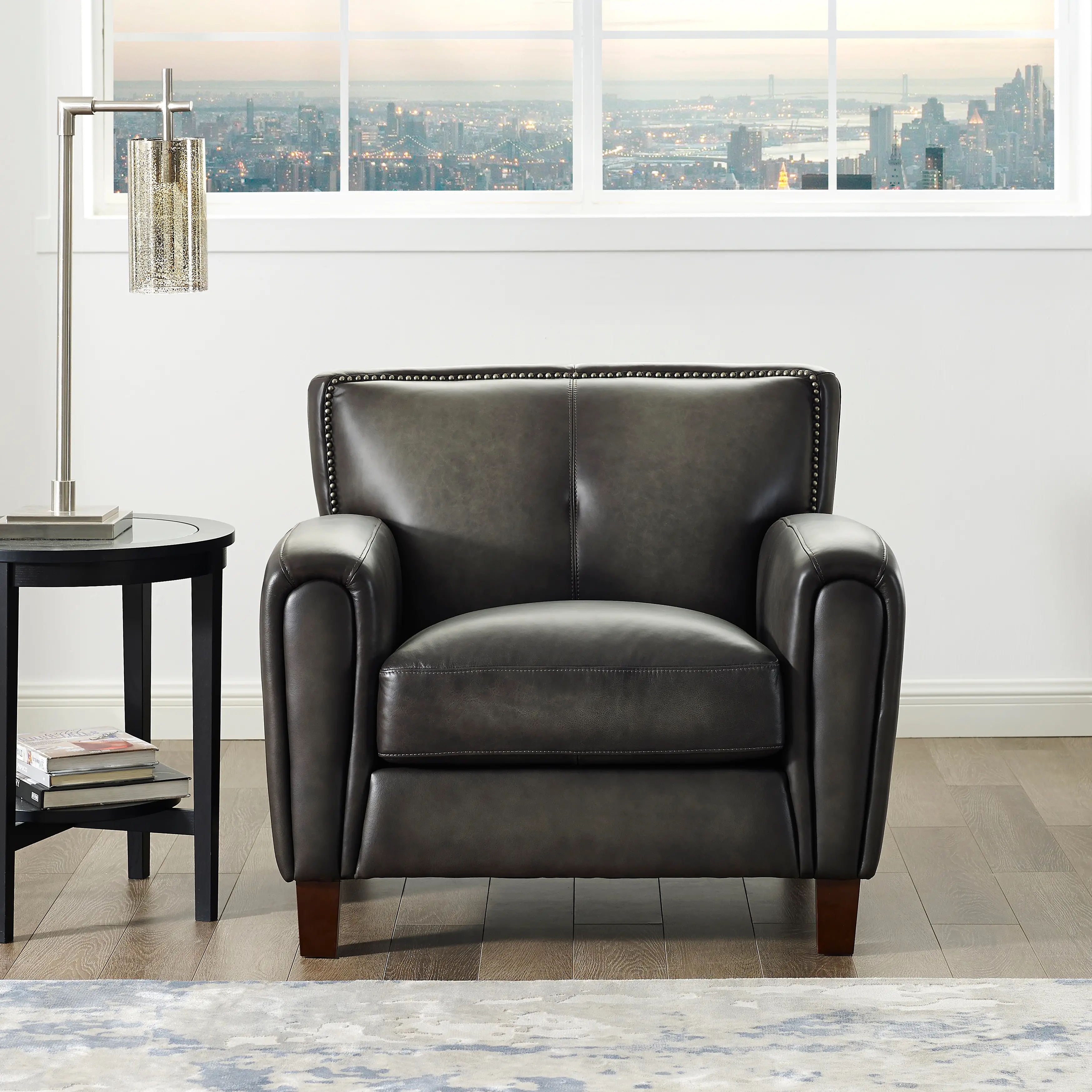 Ash Gray Leather Arm Chair - Savannah-1