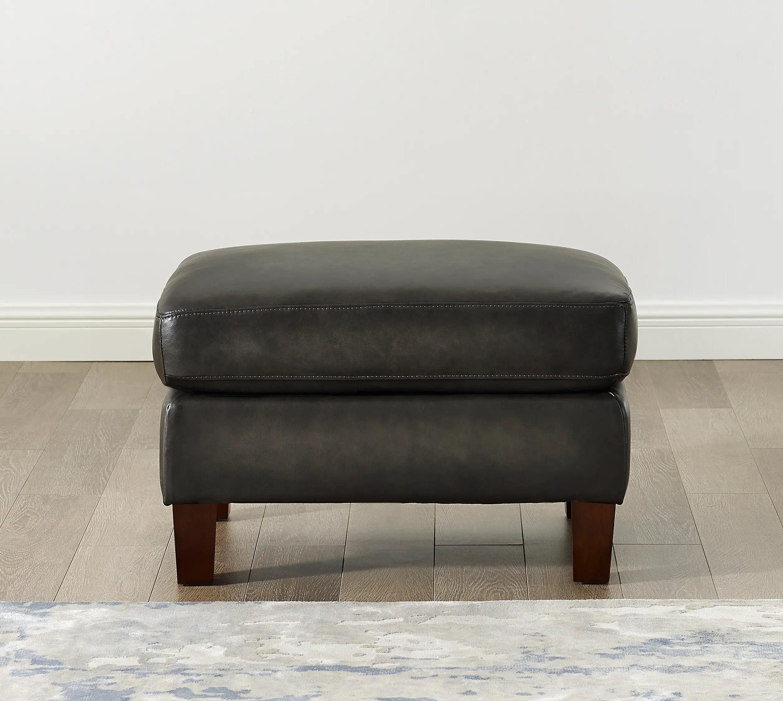 Ash Gray Leather Ottoman - Savannah-1