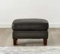 Ash Gray Leather Ottoman - Savannah