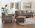 Taupe Leather 3 Piece Living Room Set - New London