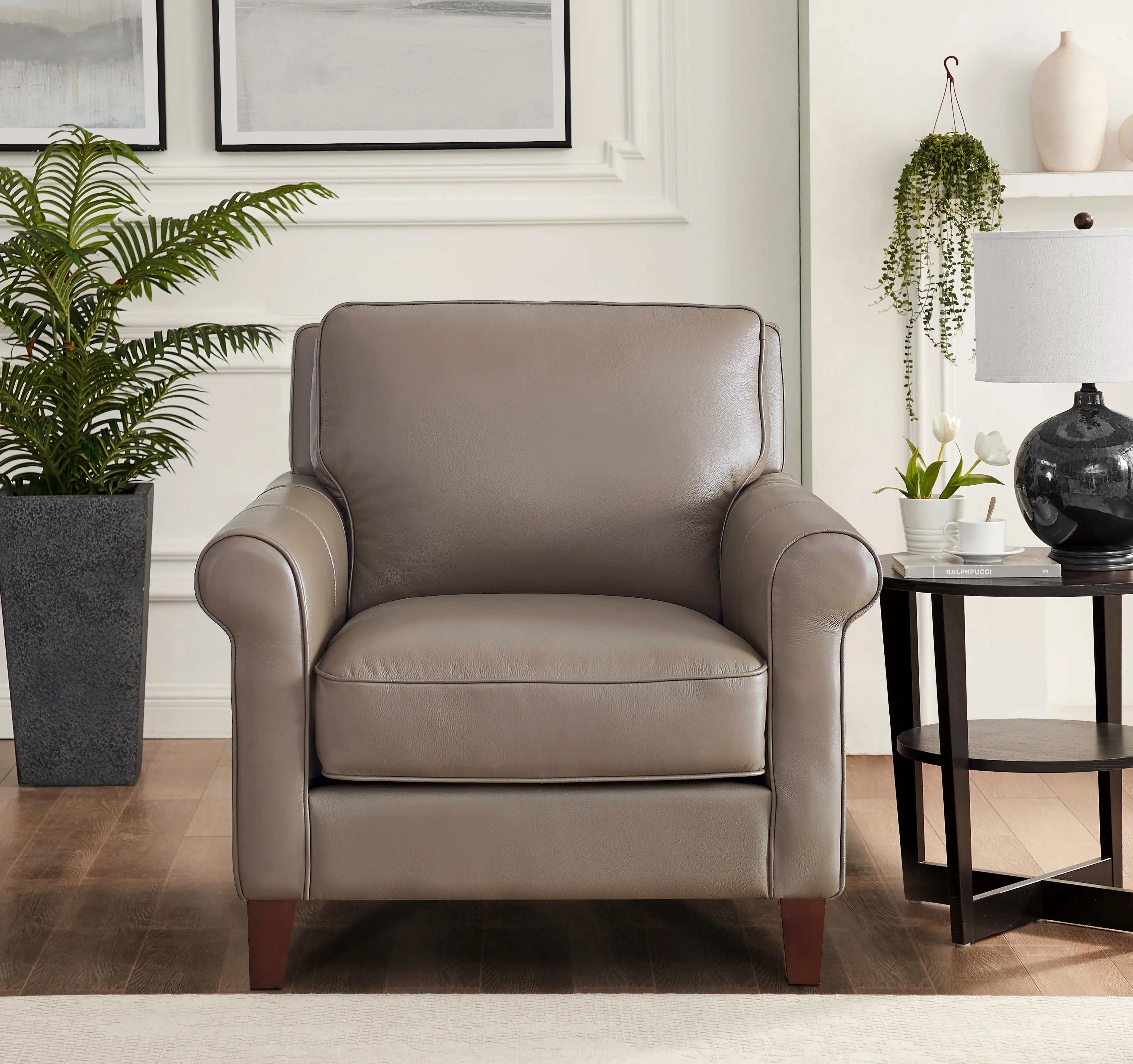 Classic Taupe Leather Chair - New London-1