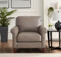 Classic Taupe Leather Chair - New London