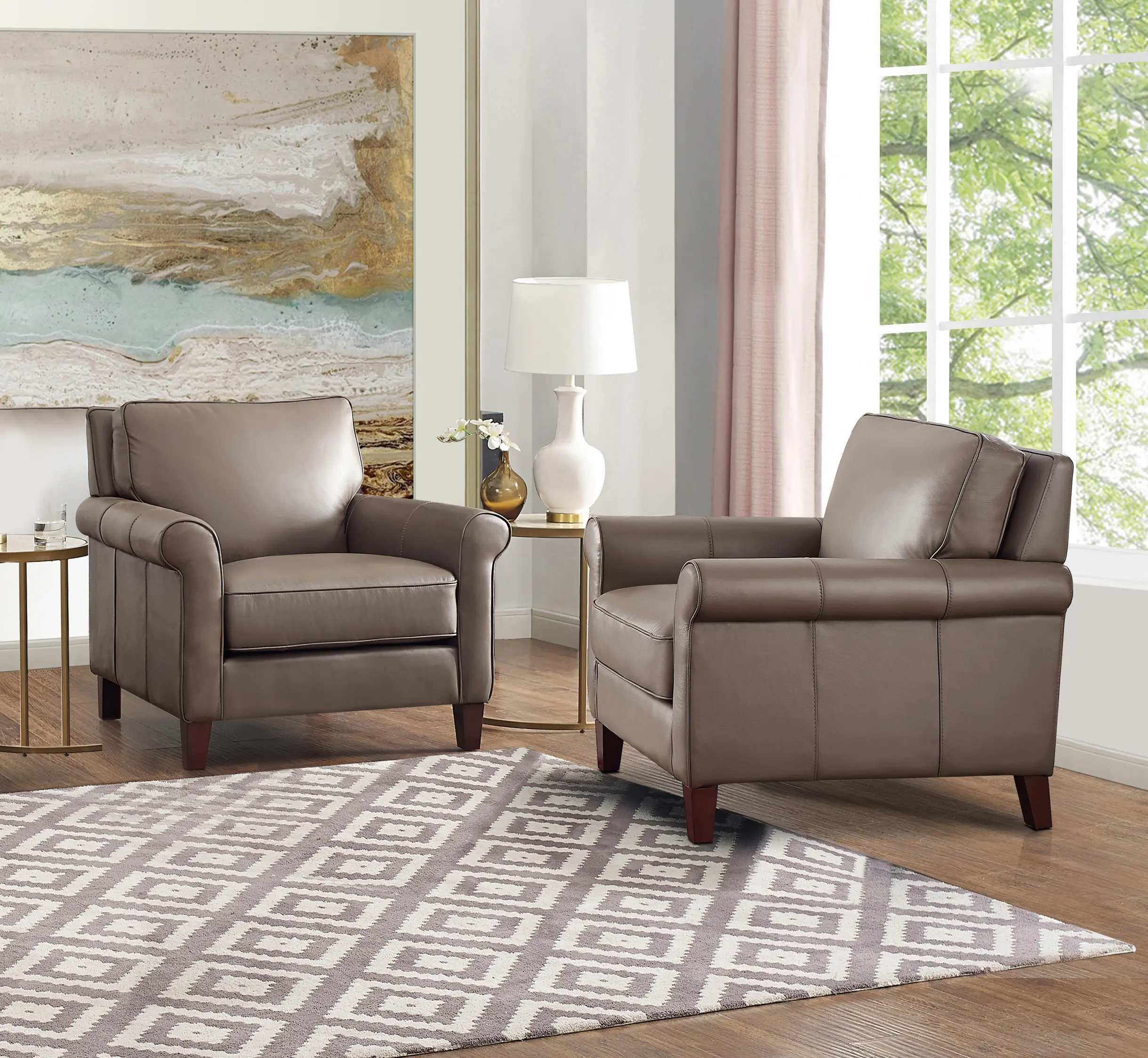 Classic Taupe Leather Chair - New London-2