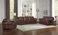 Carmel Brown Leather 3 Piece Living Room Set - Eglinton