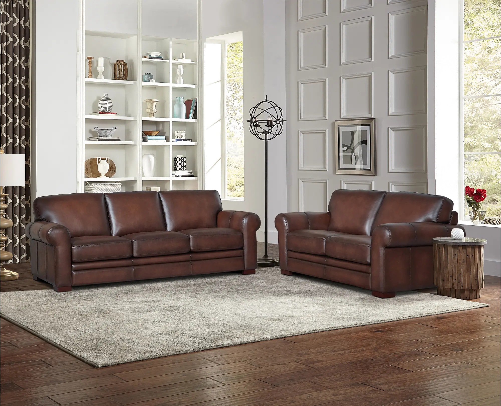 Carmel Brown Leather 2 Piece Sofa and Loveseat Set - Eglinton-1