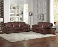Carmel Brown Leather 2 Piece Sofa and Loveseat Set - Eglinton