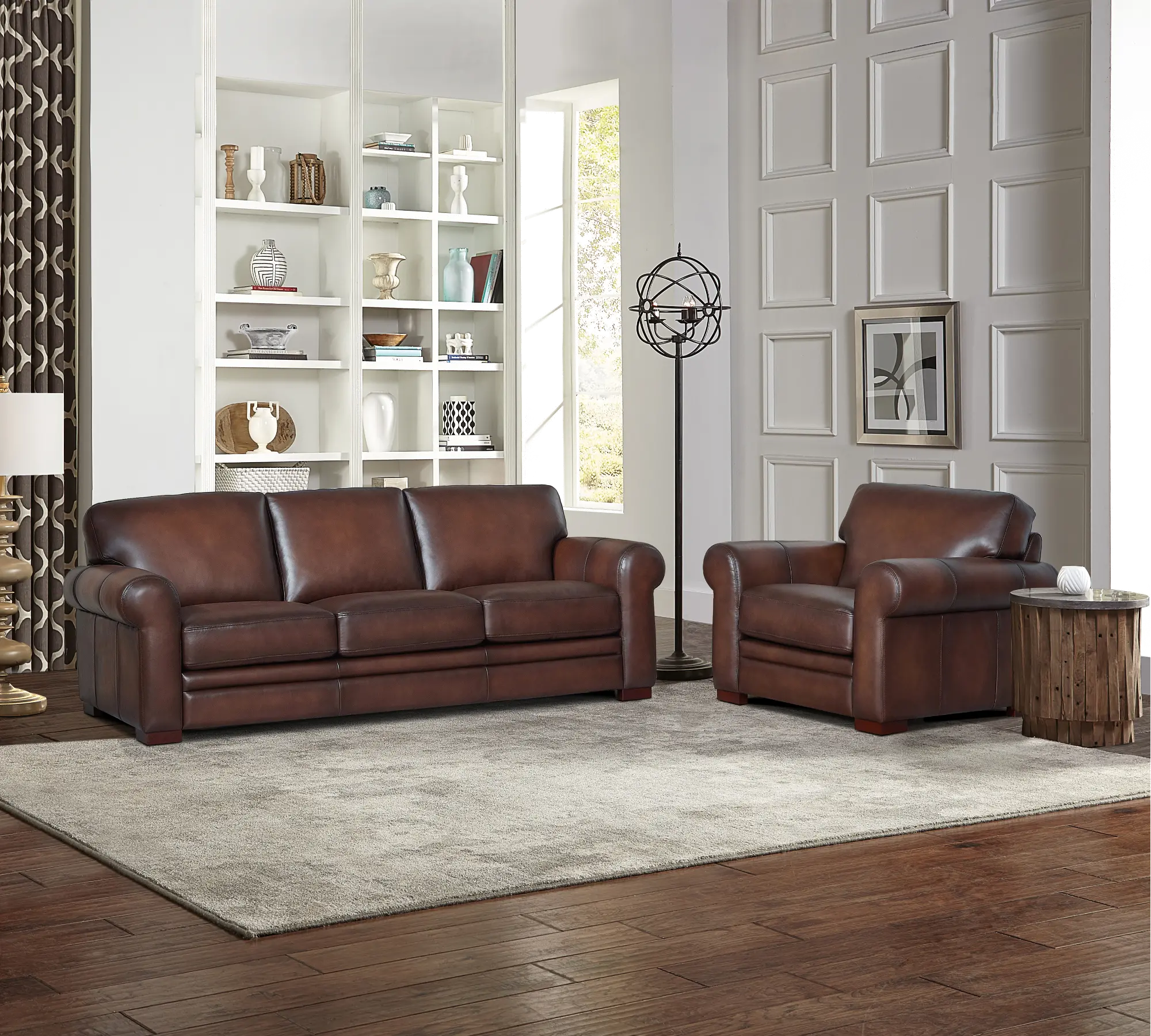 Eglinton Carmel Brown Leather Sofa and Chair Set-1