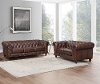 Traditional Brown Leather Sofa and Loveseat Set - Lanchester