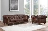 Traditional Brown Leather Sofa and Chair Set - Lanchester
