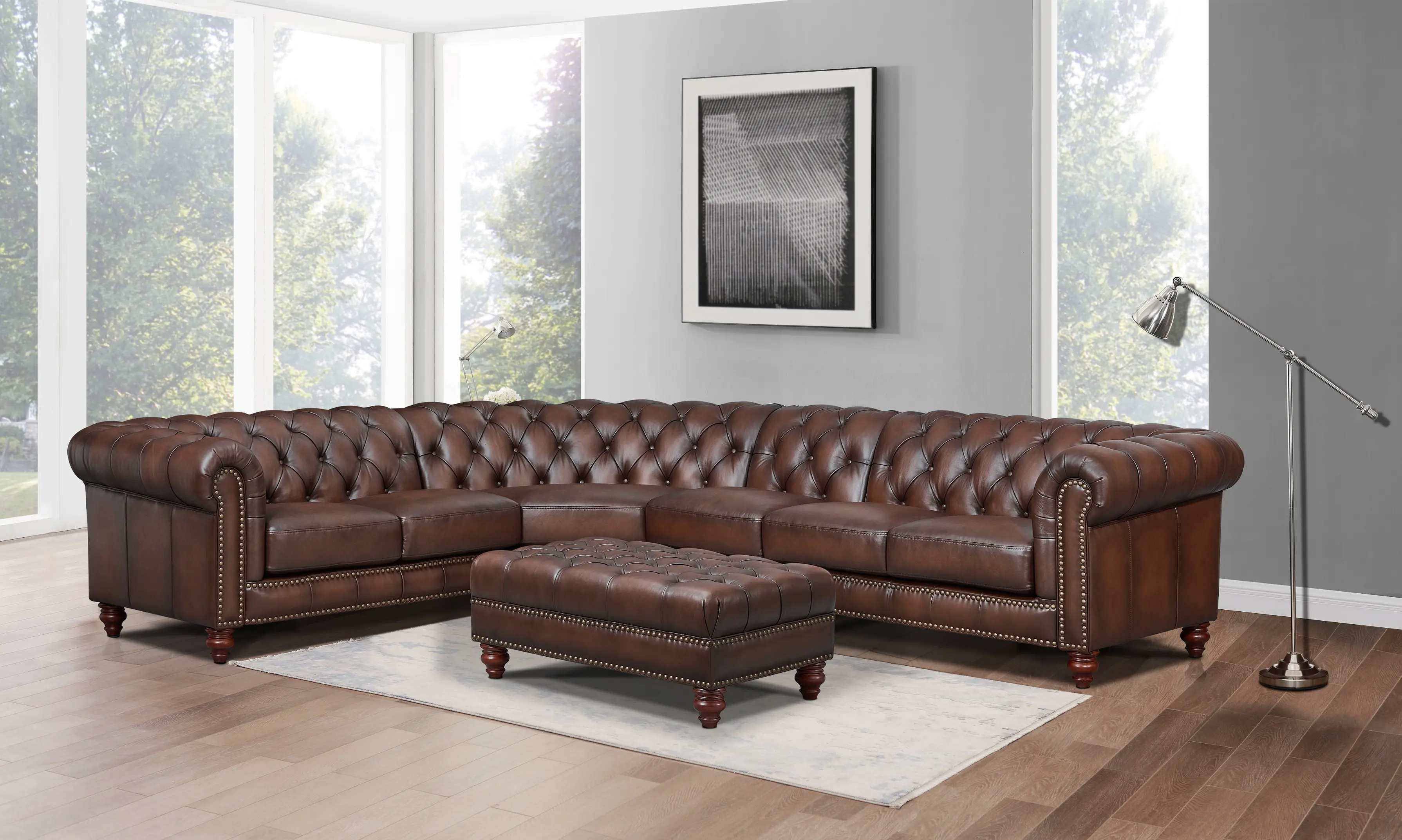 Lanchester Brown Leather 4-Piece Curved Sectional-1