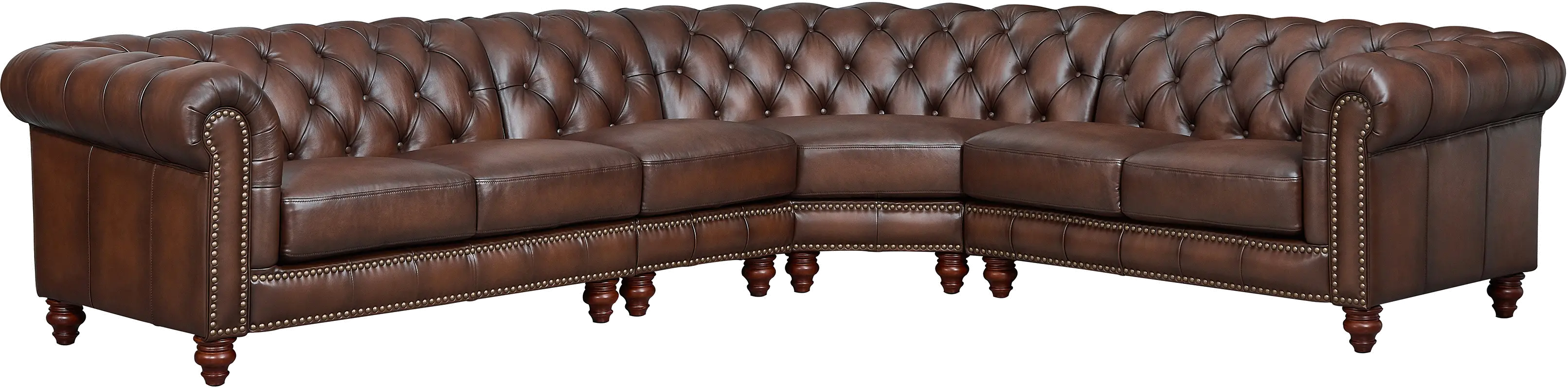 Lanchester Brown Leather 4-Piece Curved Sectional-2