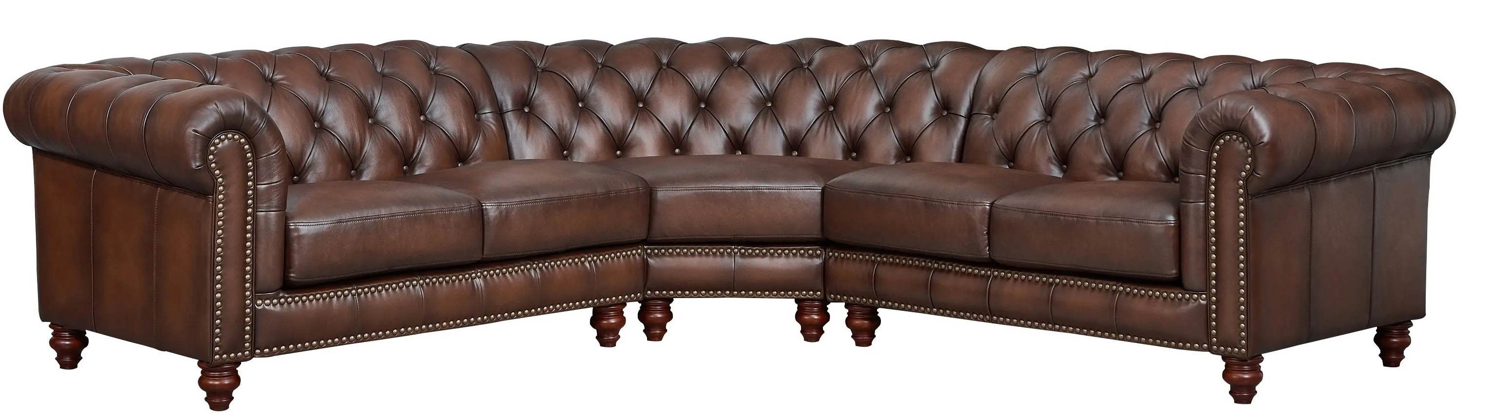 Traditional Brown Leather 3 Piece Sectional - Lanchester-2