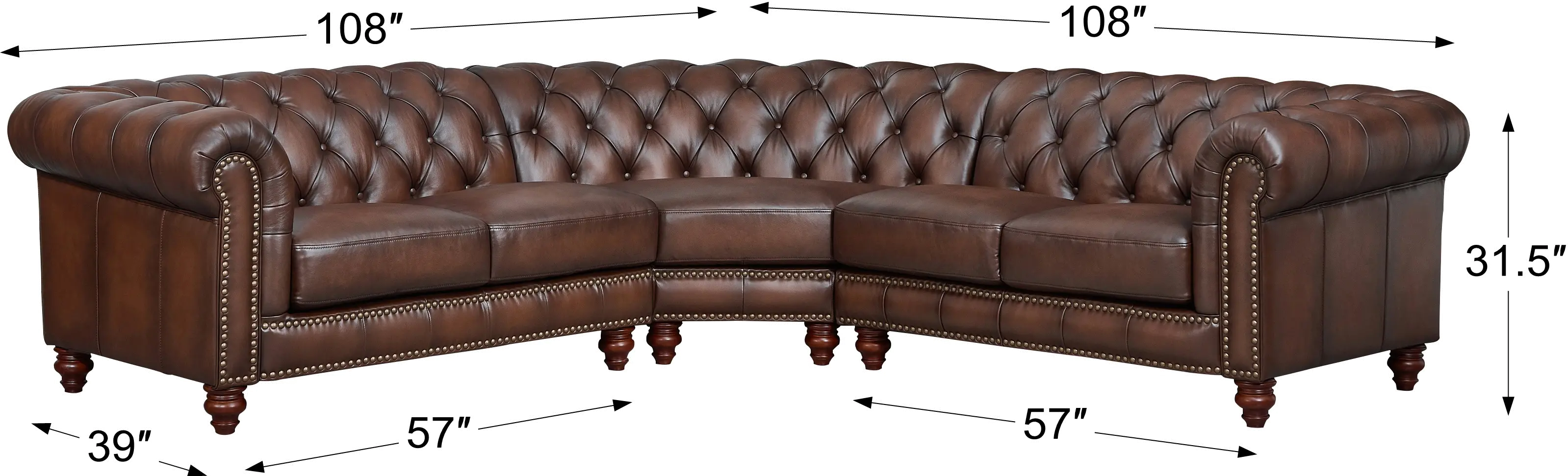 Traditional Brown Leather 3 Piece Sectional - Lanchester-3