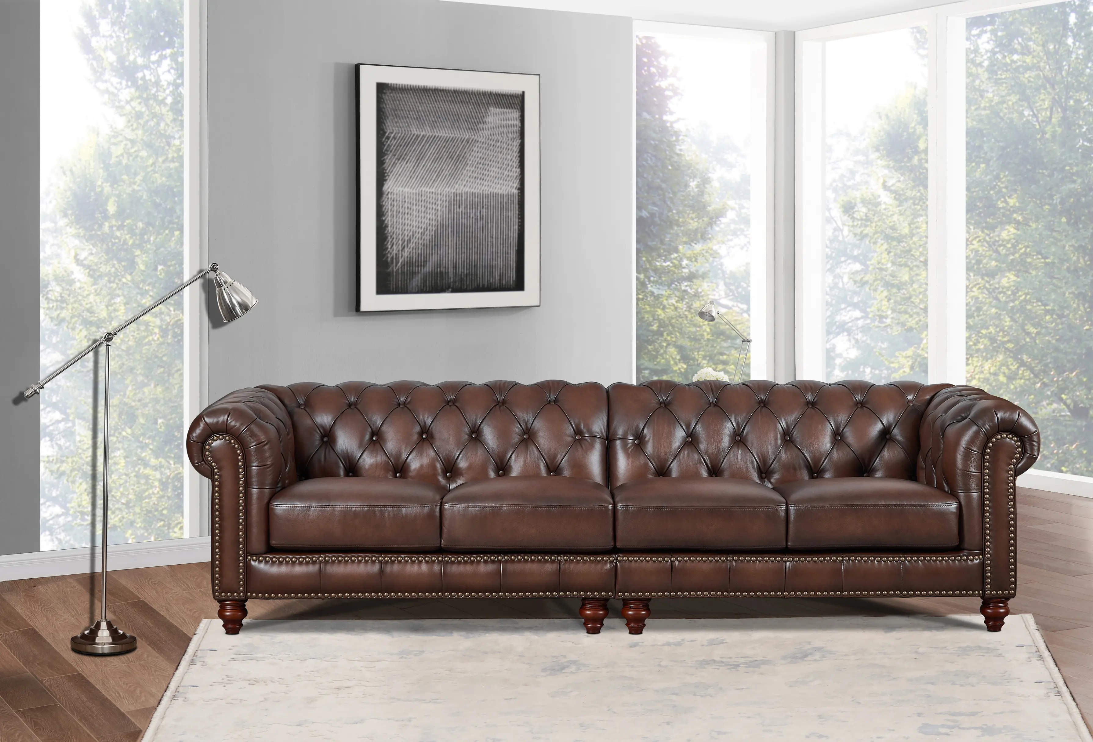 Traditional Brown Leather 4-Seater Sofa - Lanchester-1