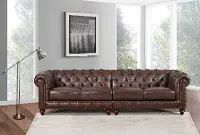 Traditional Brown Leather 4-Seater Sofa - Lanchester