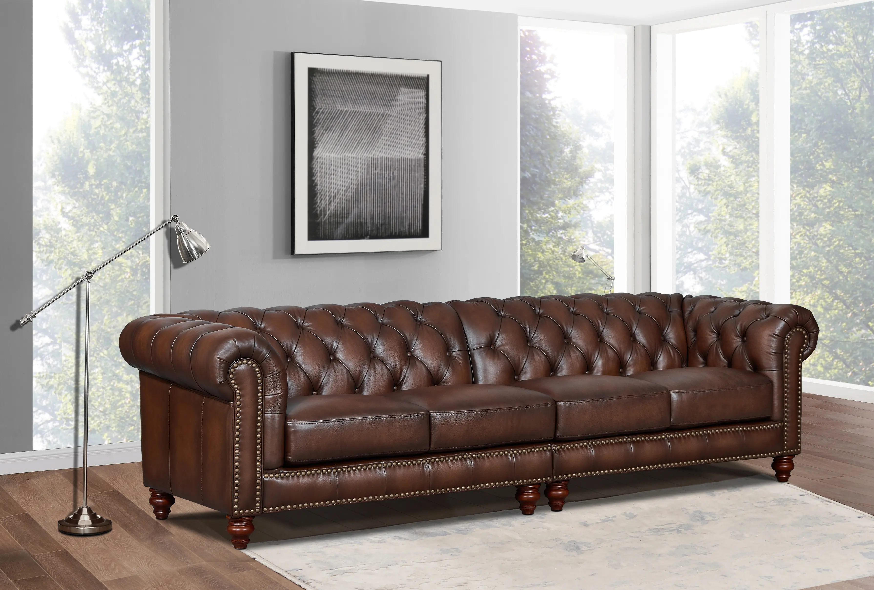 Traditional Brown Leather 4-Seater Sofa - Lanchester-2