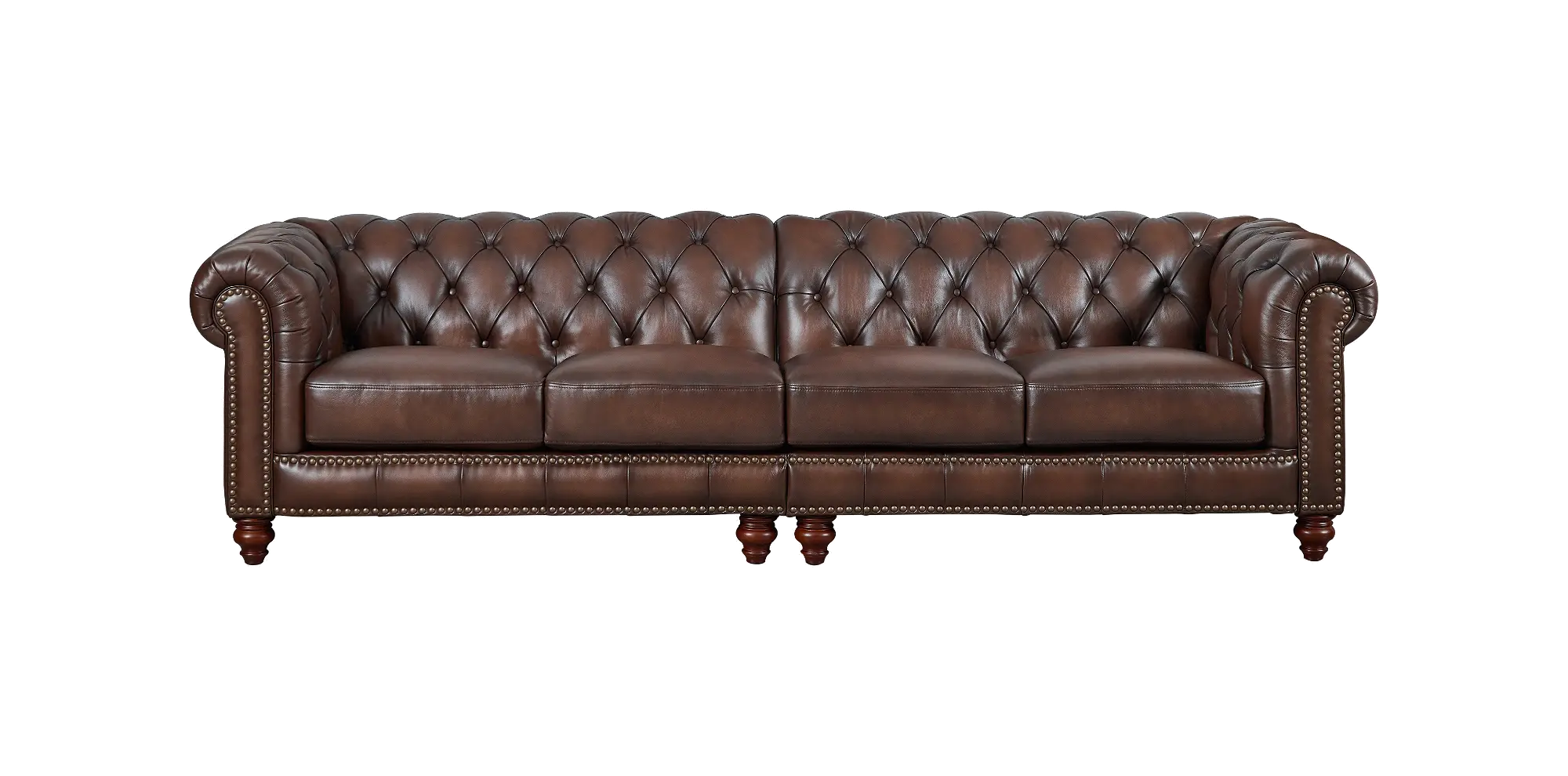 Traditional Brown Leather 4-Seater Sofa - Lanchester-3