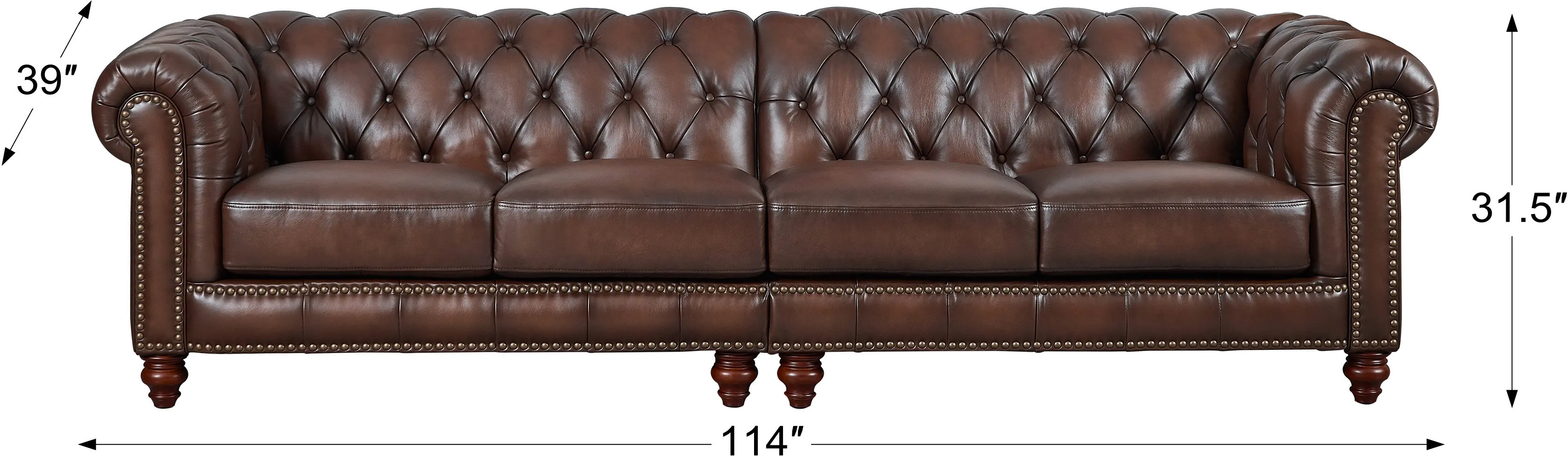 Traditional Brown Leather 4-Seater Sofa - Lanchester-4