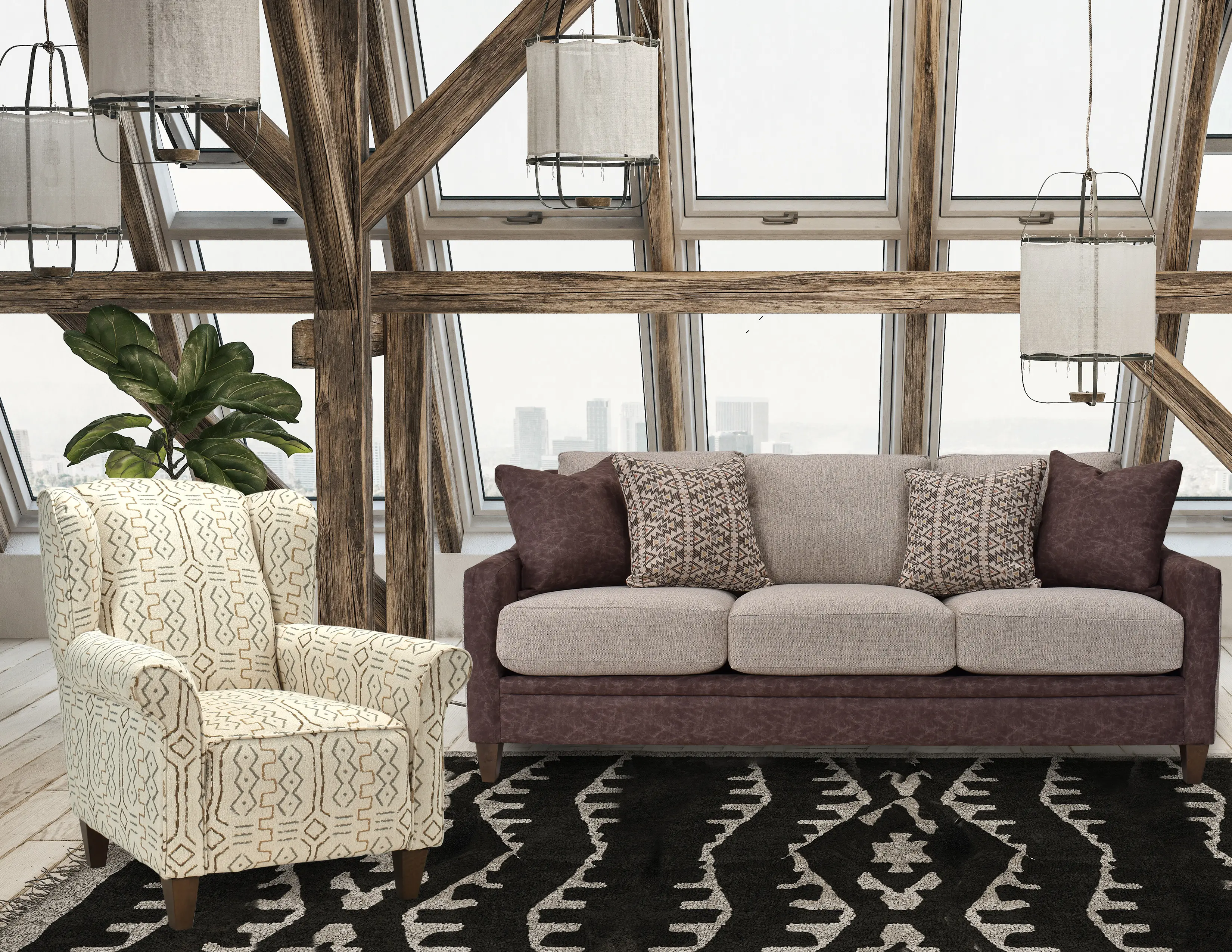 Contemporary Mocha Brown and Fog Gray Sofa - Alvarado-3