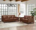 New Haven Brown Leather 2 Piece Sofa and Loveseat Set - Amax Leather