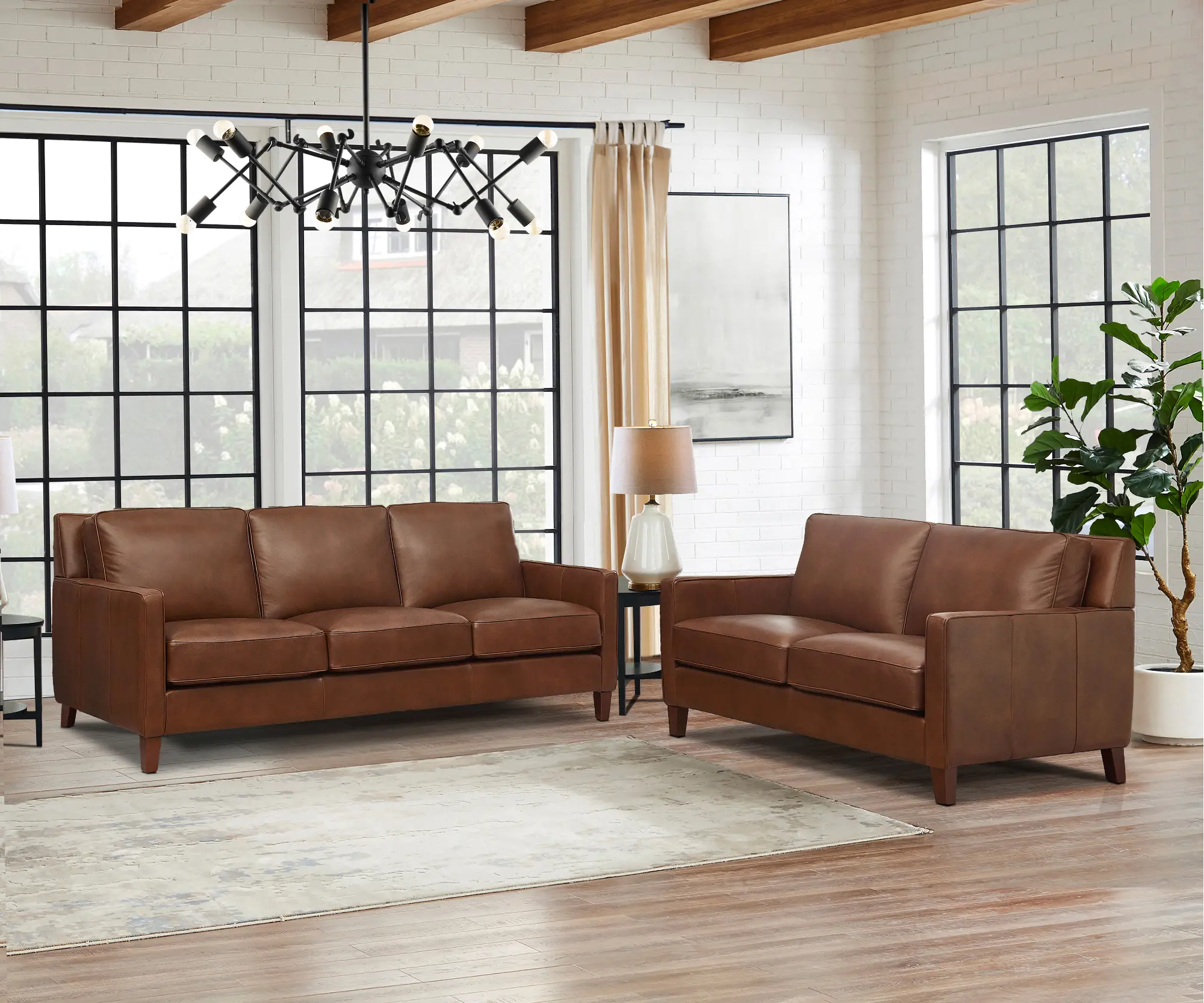 New Haven Brown Leather 2 Piece Sofa and Loveseat Set-1
