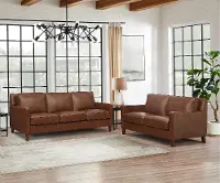New Haven Brown Leather 2 Piece Sofa and Loveseat Set