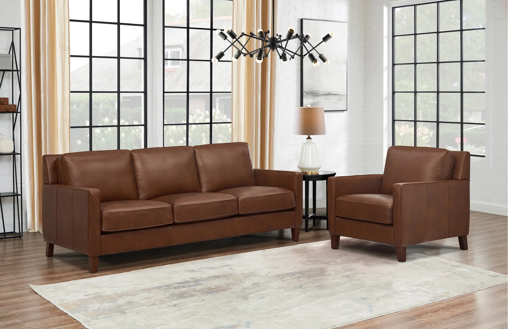 New Haven Brown Leather 2 Piece Sofa and Chair Set-1