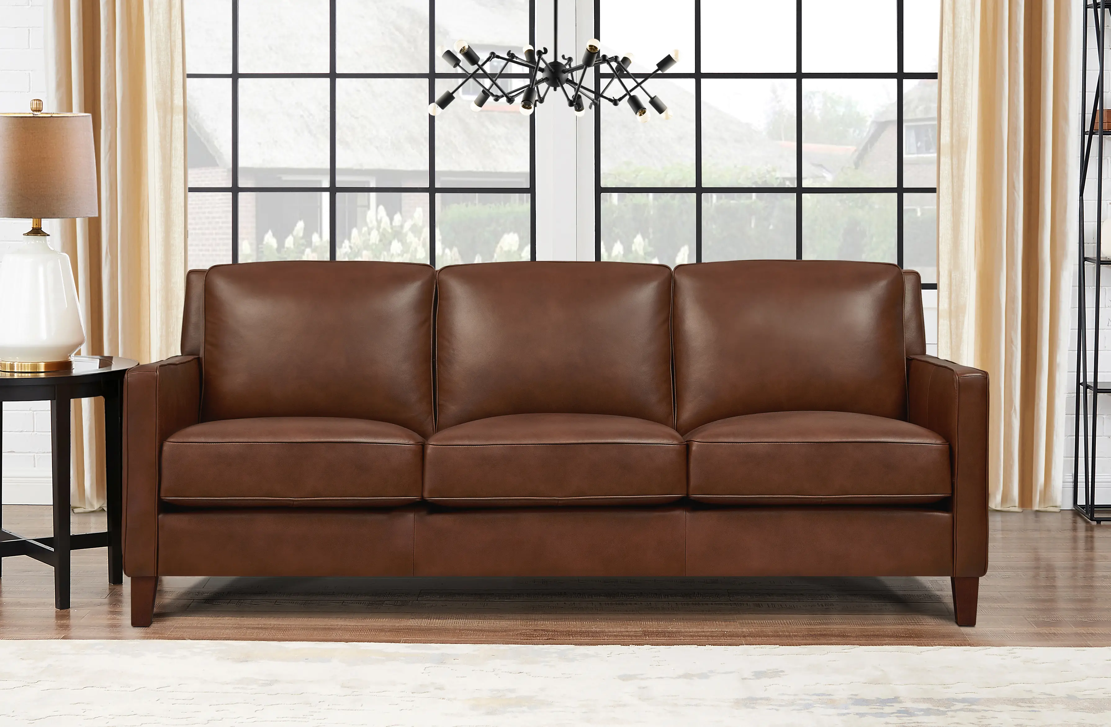 New Haven Contemporary Tobacco Brown Leather Sofa-1