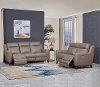 Taupe Leather Power Reclining Sofa and Loveseat Set - Fresno