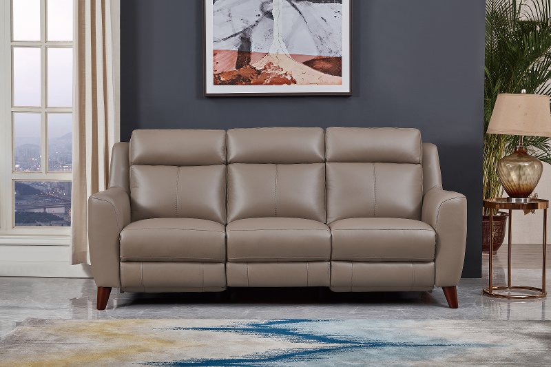 Fresno Contemporary Taupe Leather Power, Power Reclining Leather Sectional