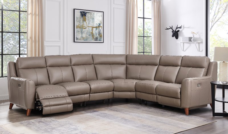 Fresno Taupe Leather 4 Piece Power, Brown Leather Sectional Couch With Recliners