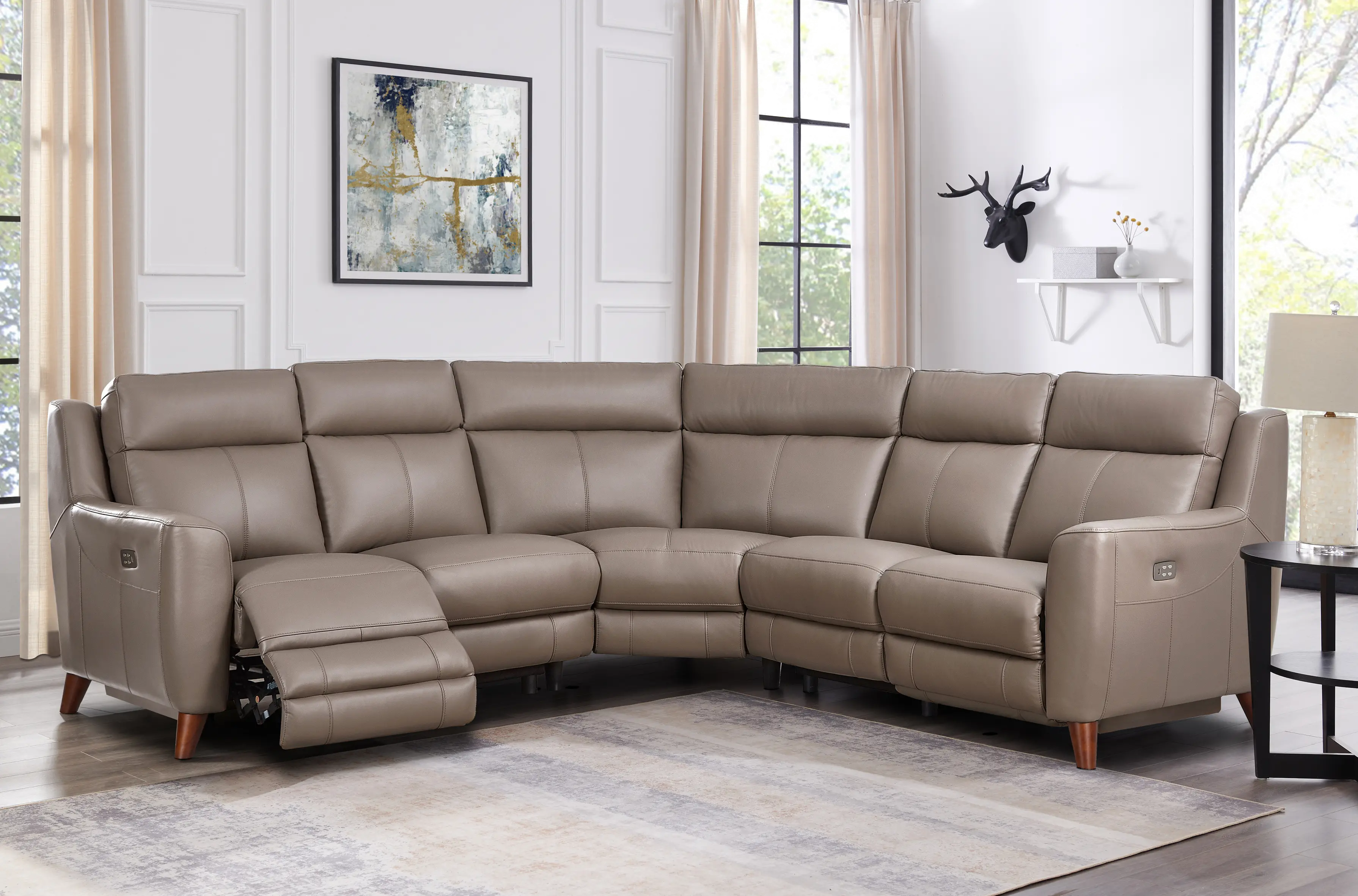Fresno 3-Piece Curved Power Reclining Leather Sectional-1