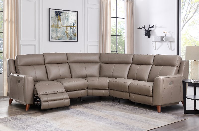 Taupe Leather 3 Piece Power Reclining, Leather Recliner Sectional Sofa
