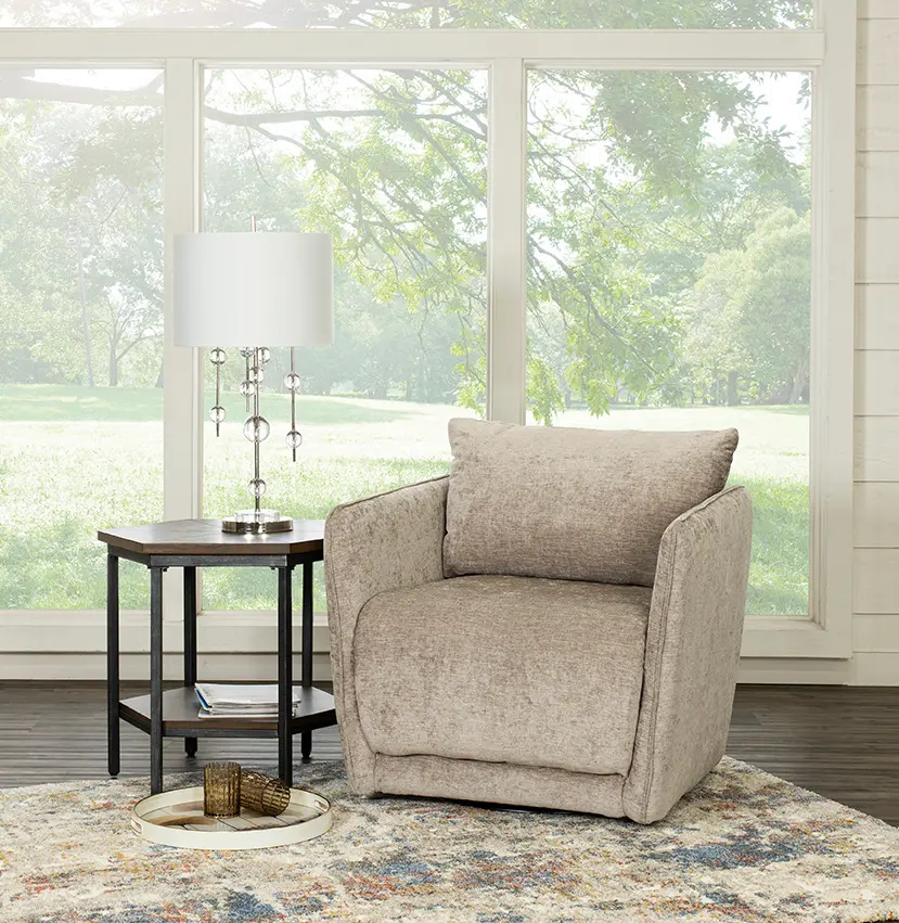 Contemporary Beige Mushroom Swivel Accent Chair - Elon-1