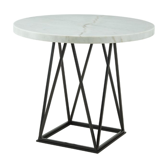 Contemporary White Marble and Metal Round Counter Height Dining Table - Rocco
