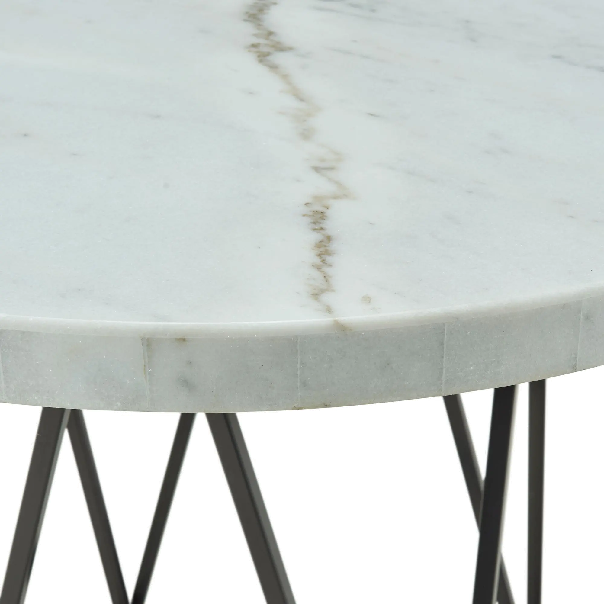 Rocco Contemporary White Marble and Metal Round Counter Height Dining Table-6