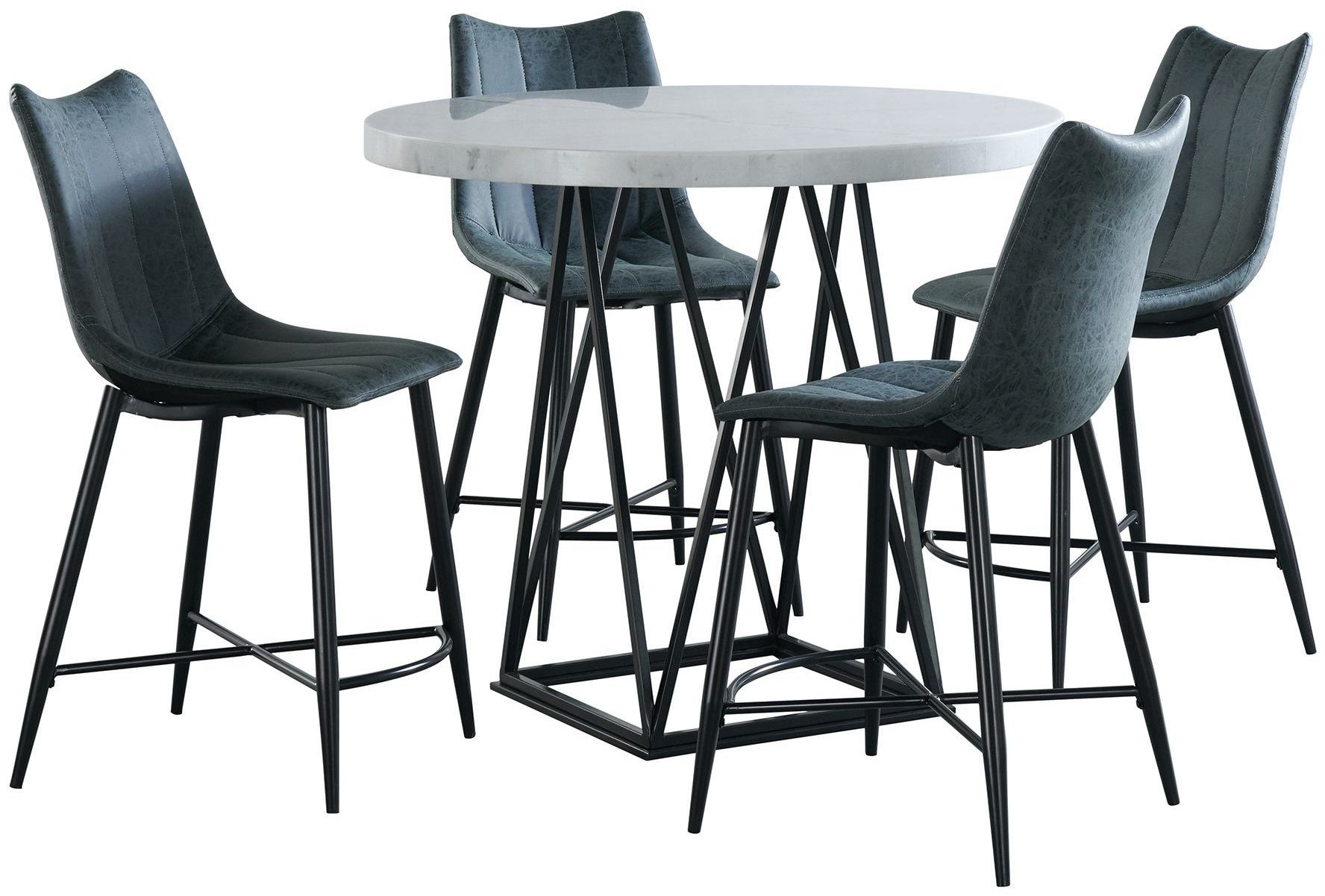 Contemporary Marble and Metal 5 Piece Counter Height Dining Set - Rocco-1