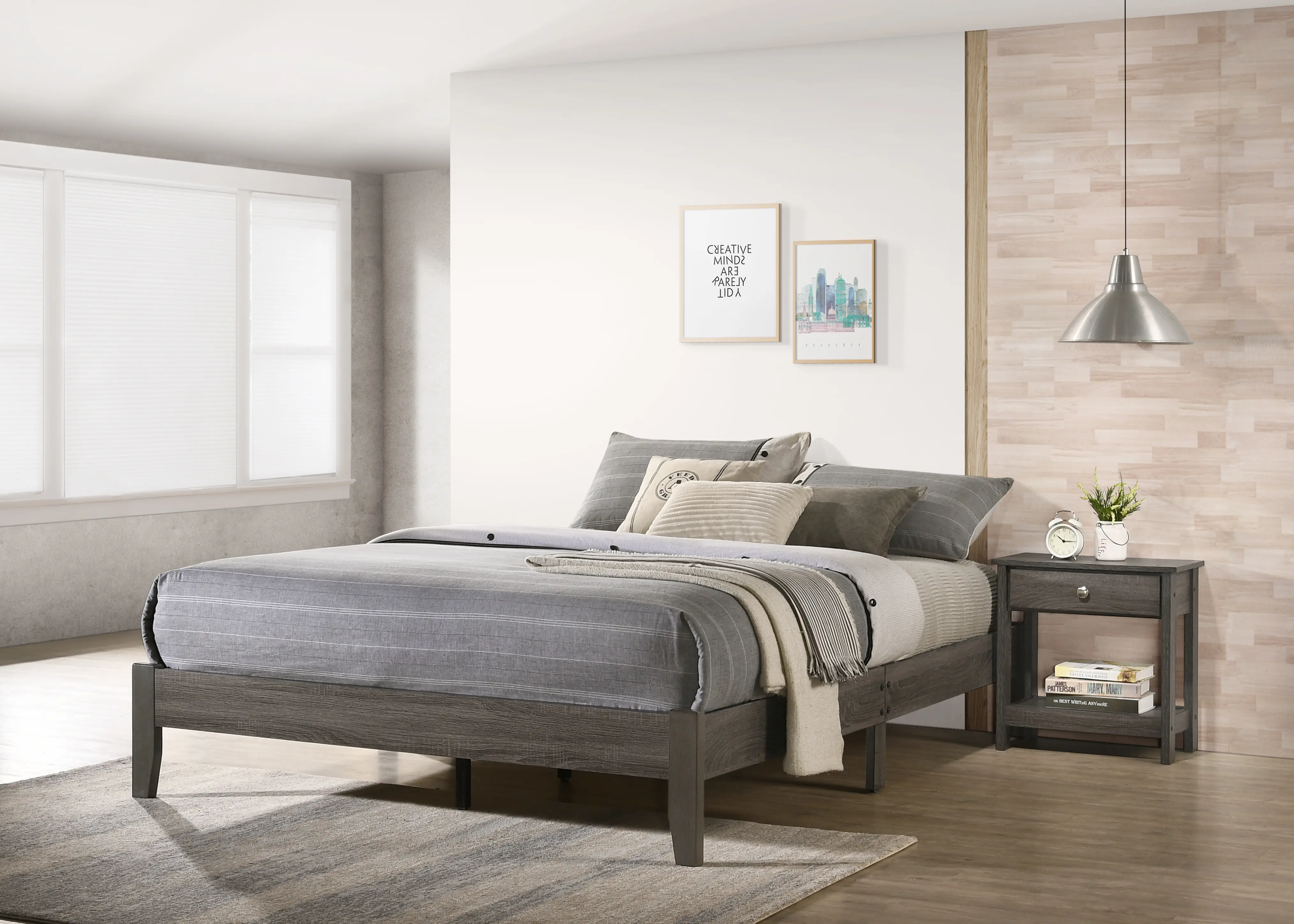 Contemporary Gray Queen Platform Bed - Skyler-1