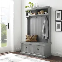 CF6006-GY Seaside Gray Distressed Hall Tree With Storage