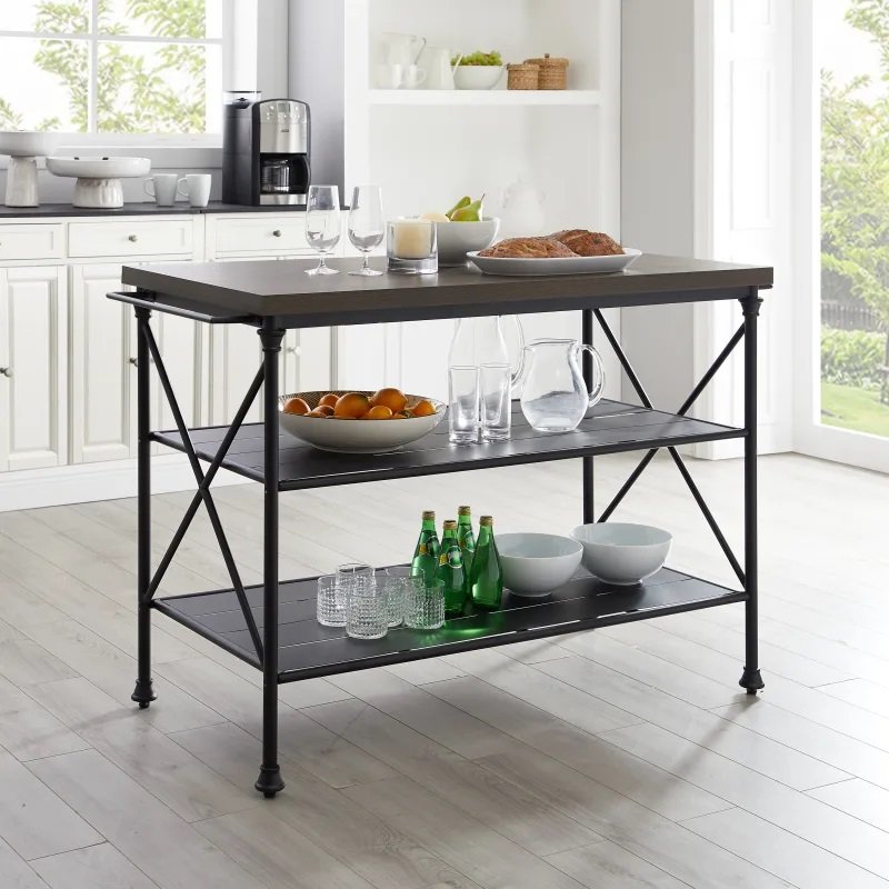 CF3024MB-BR Madeleine Matte Black Kitchen Island-1