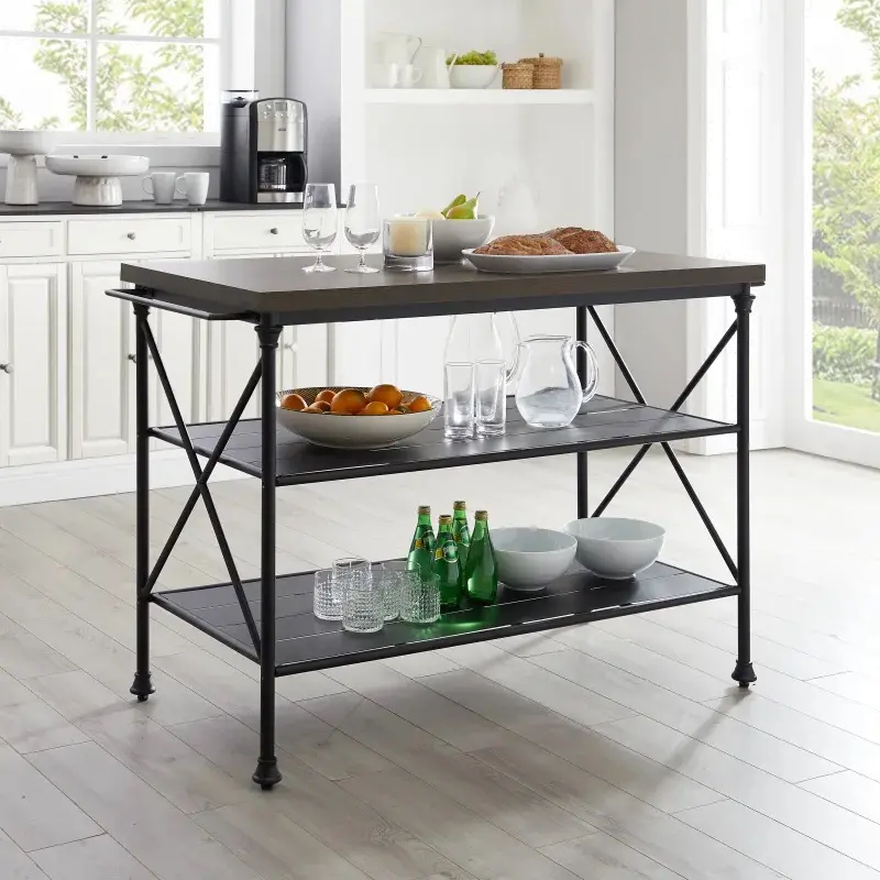 CF3024MB-BR Madeleine Matte Black Kitchen Island-1