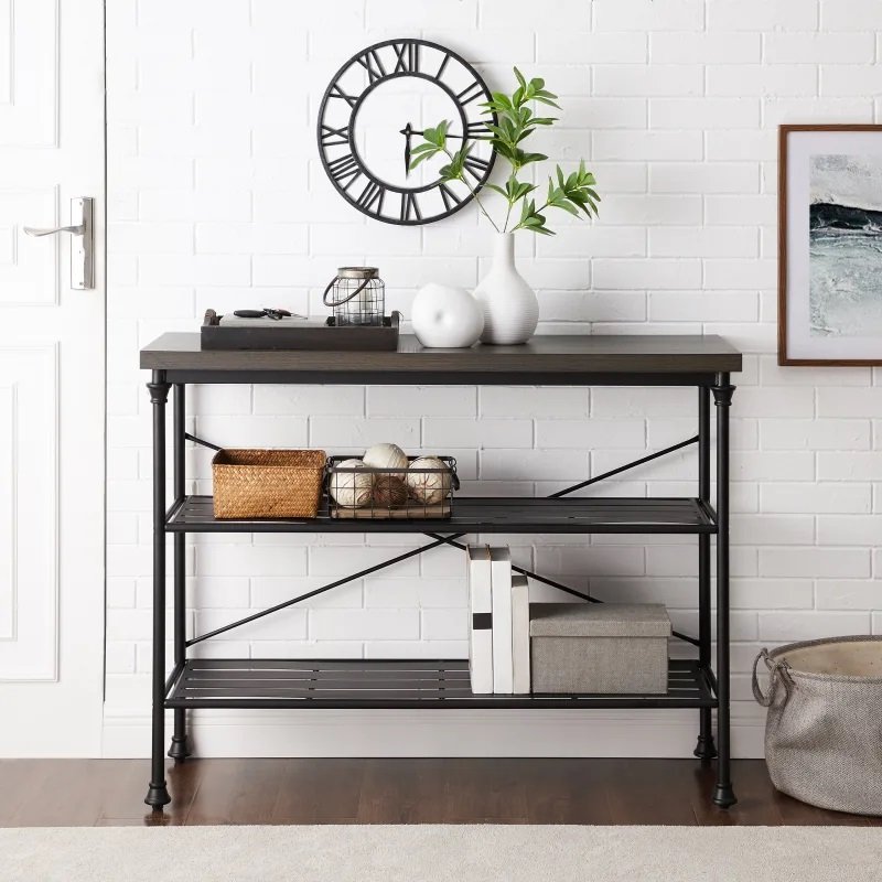 CF6130MB-BR Madeleine Black Industrial Sofa Table-1