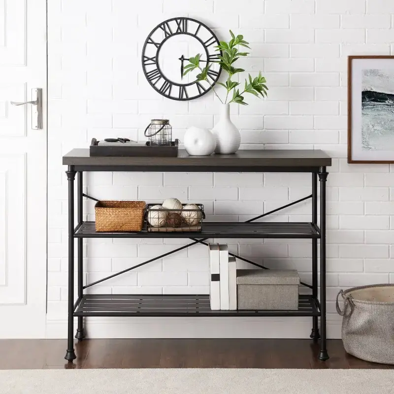 CF6130MB-BR Madeleine Black Industrial Sofa Table-1