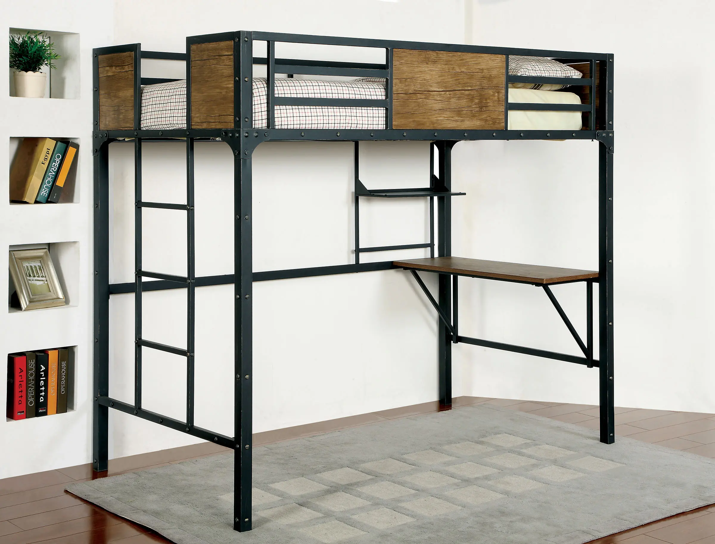 Clapton Black Metal Twin Bunk Bed with Workstation-2