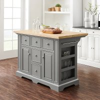 KF30025GY-NA Gray Kitchen Island With Wood Top- Julia