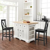 KF30067WH-BK White and Black Kitchen Island and Stools- Julia