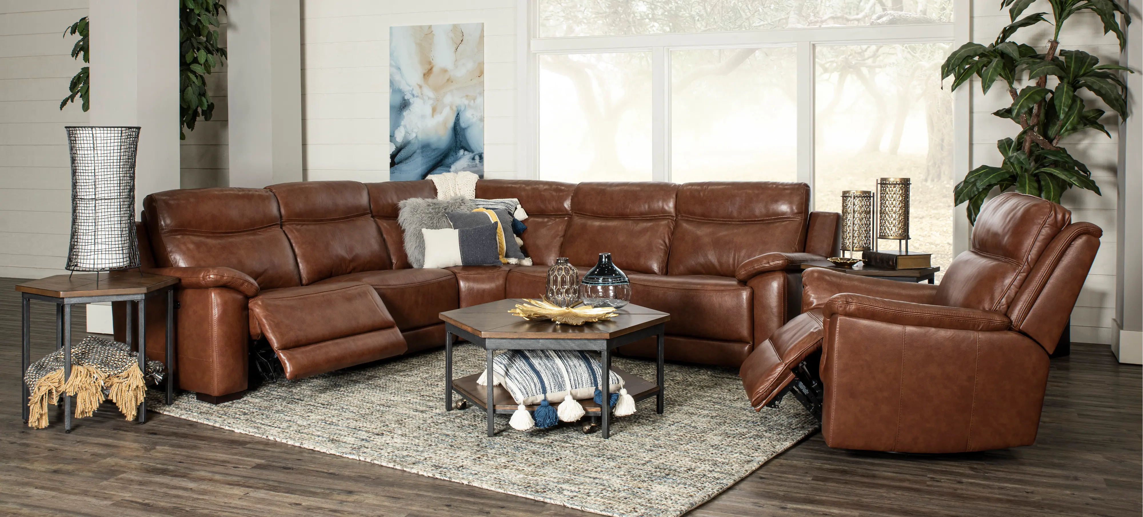 Kobe Brown Leather-Match Gliding Swivel Power Recliner-4