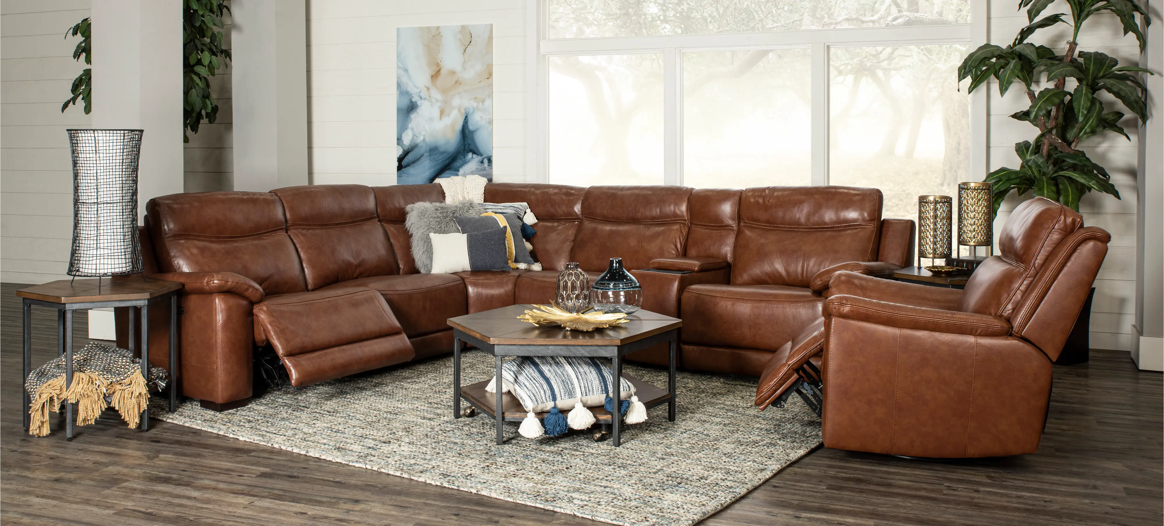Kobe Brown Leather-Match Gliding Swivel Power Recliner-5