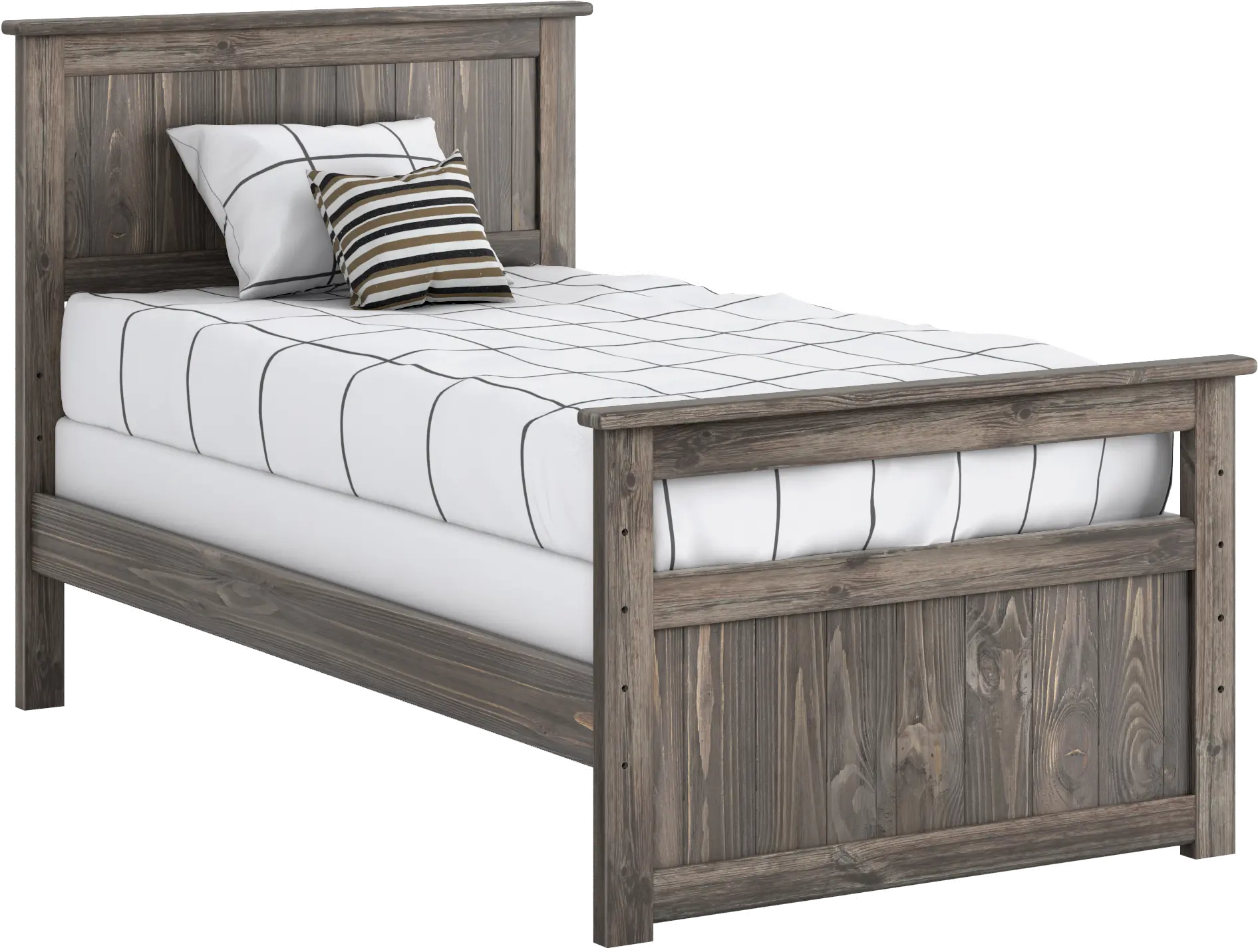 Rustic Driftwood Twin Panel Bed - Fort-1