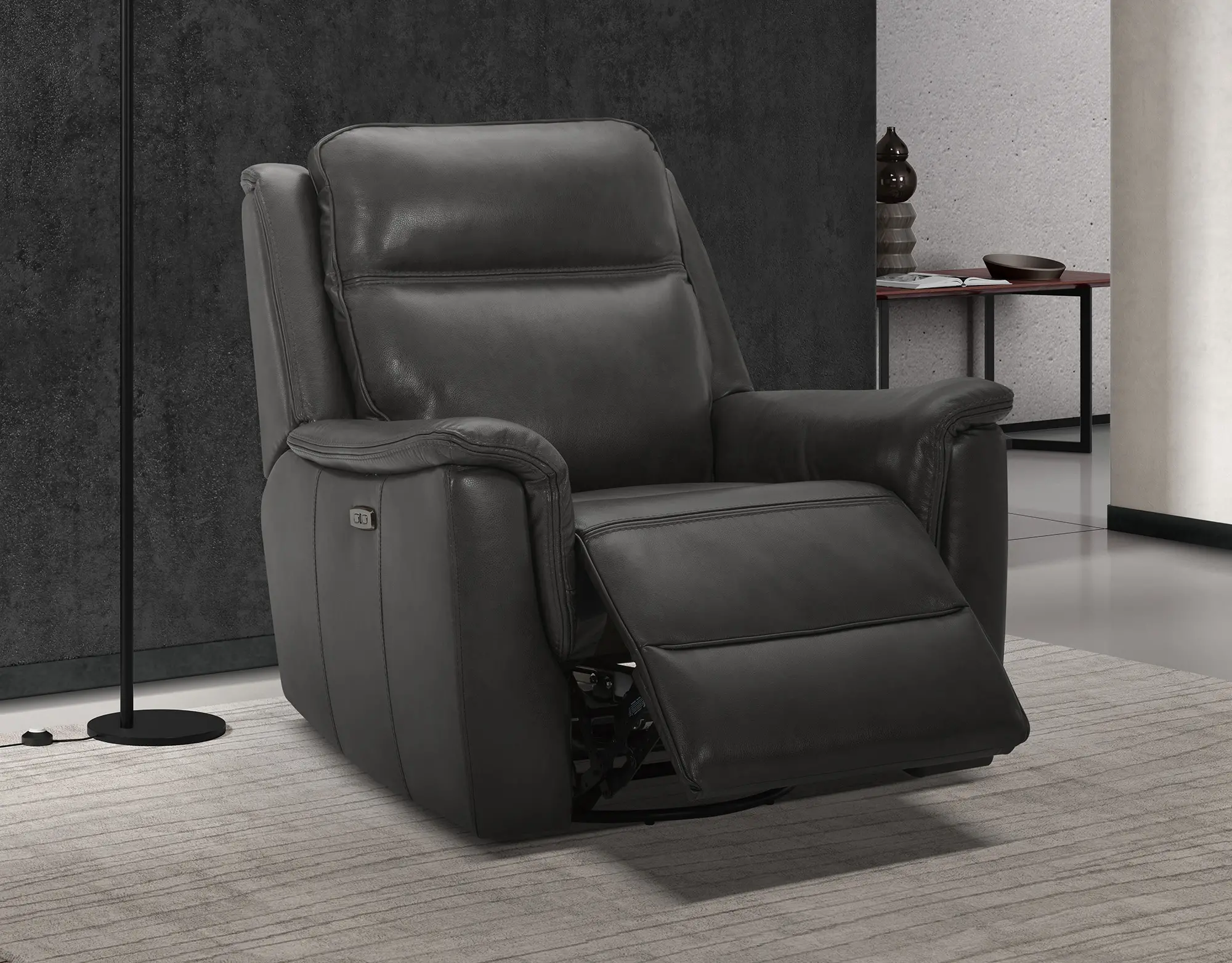 Kobe Dark Gray Leather-Match Gliding Swivel Power Recliner-1